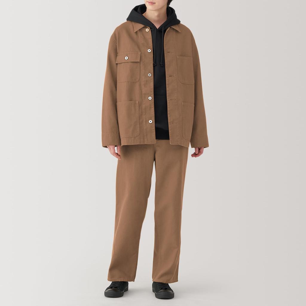 MUJI Men's Kapok Blend Canvas Wide-Leg Pants (Mustard, Size L)