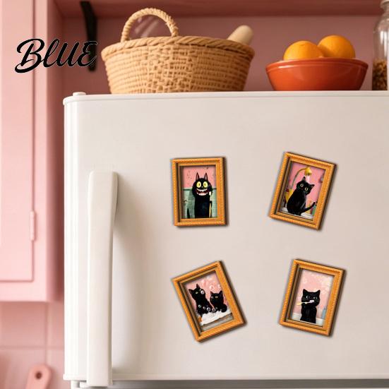 Retro Holz Fotorahmen Magnete Schwarze Katze Kühlschrankmagnet Saisonale Cartoon Küche Badezimmer Dekor Dekorativ Weichmagnetische Aufkleber Niedliches Thema