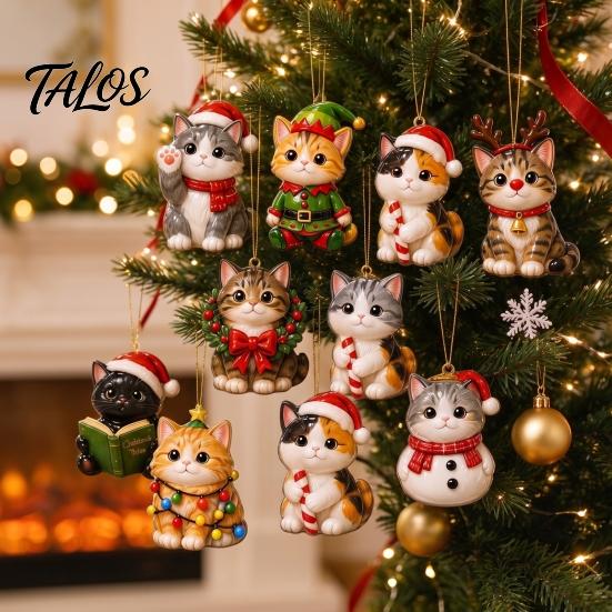 Animal Theme Party Favors Christmas Cat Dog Advent Calendar, 24Pcs Acrylic 2D Ornament Set Tree Ornaments with Cute Kitten/Dog/Lion Designs,