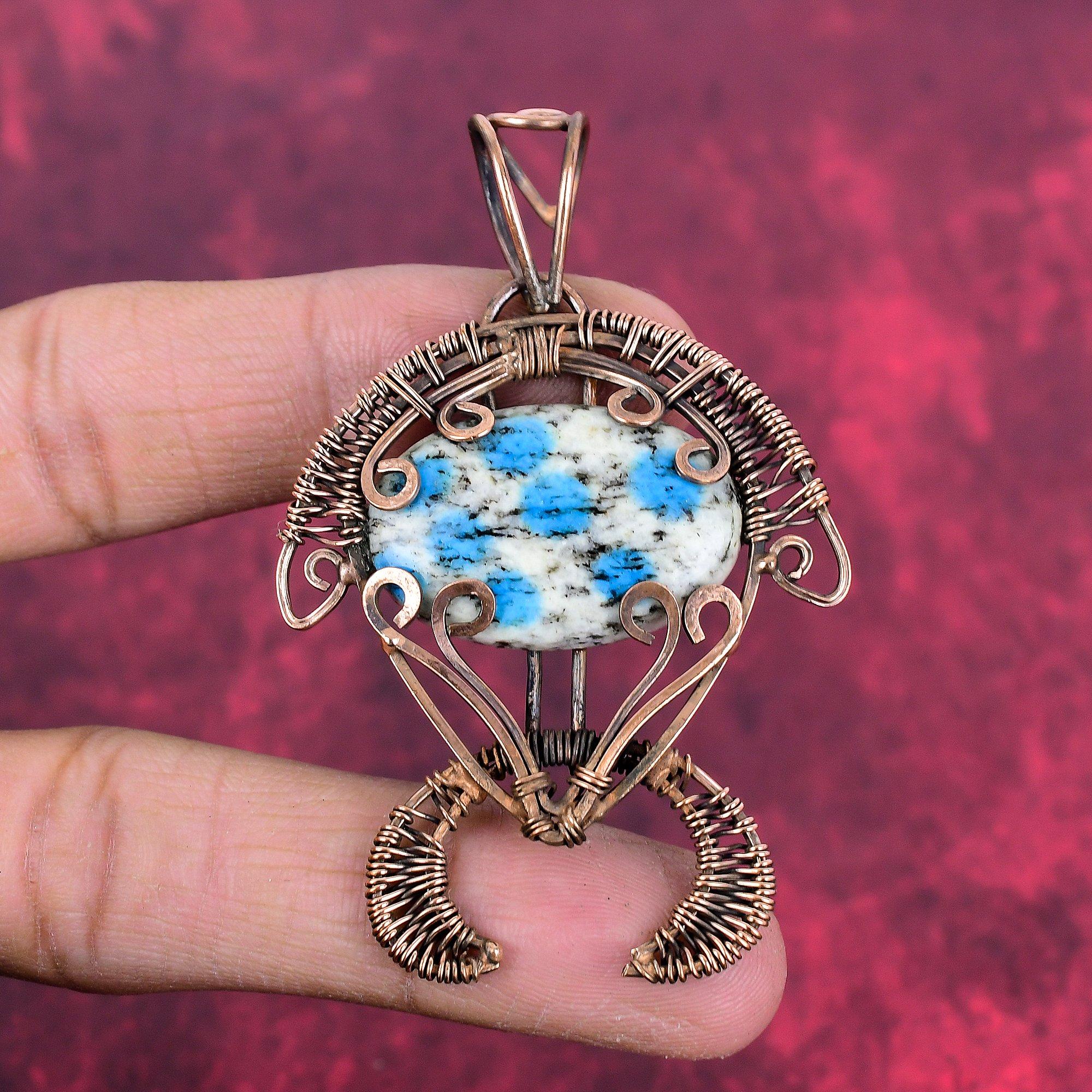 K2 jasper pendant copper wire wrapped pendant handmade tortoise jewelry gemstone unique pendant anniversary gift copper wire wrapped jewelry