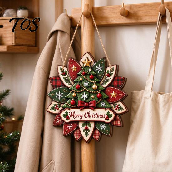 Rustic Xmas Wall Plaque Christmas Wooden Hanging Sign, Decorative with Hemp Rope, 2D Gift for Friends Flat Tree Pendant Holiday Home Door Fireplace