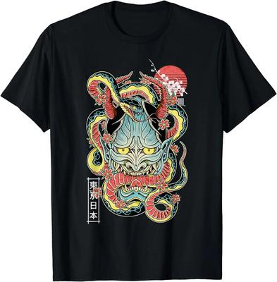 Japon iblis yüz maskesi oni otaku şeytan vaporwave Tişört