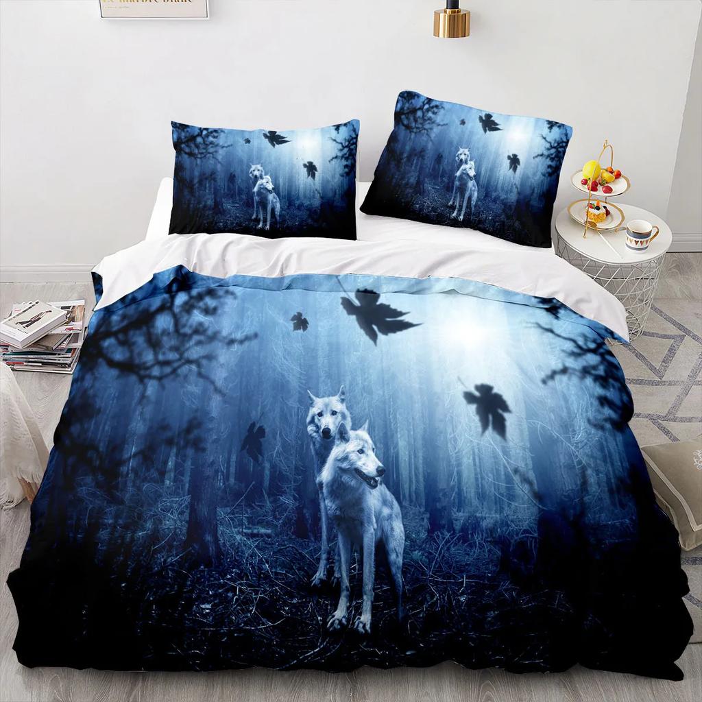 Wolf Duvet Cover King Queen Size Cool One-Eyed Lone Wolf Bedding Set For Teens Adults Wild Animal 2/3Pcs Polyester Quilt Cover