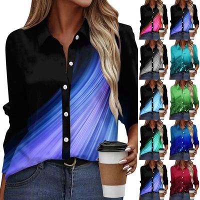 Women's Shirt Blouse Print Button Long Sleeve Casual Basic Shirt Collar Regular Top
