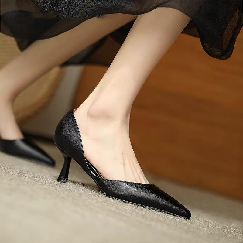 New Luxury Exquisite Women's High Heels French Minimalist Soft Leather Hollow Shallow Mouth Fine Heels Casual Women's Shoes