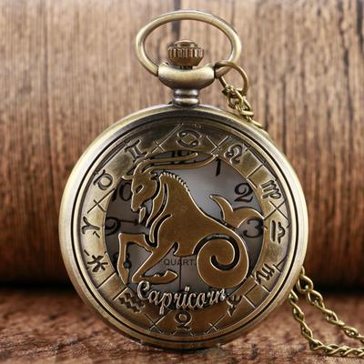 Retro Bronze Constellation Stylish Capricorn Pocket Watch Fob Watch Women Men Fashion Gift