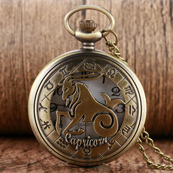 Retro Bronze Constellation Stylish Capricorn Pocket Watch Fob Watch Women Men Fashion Gift