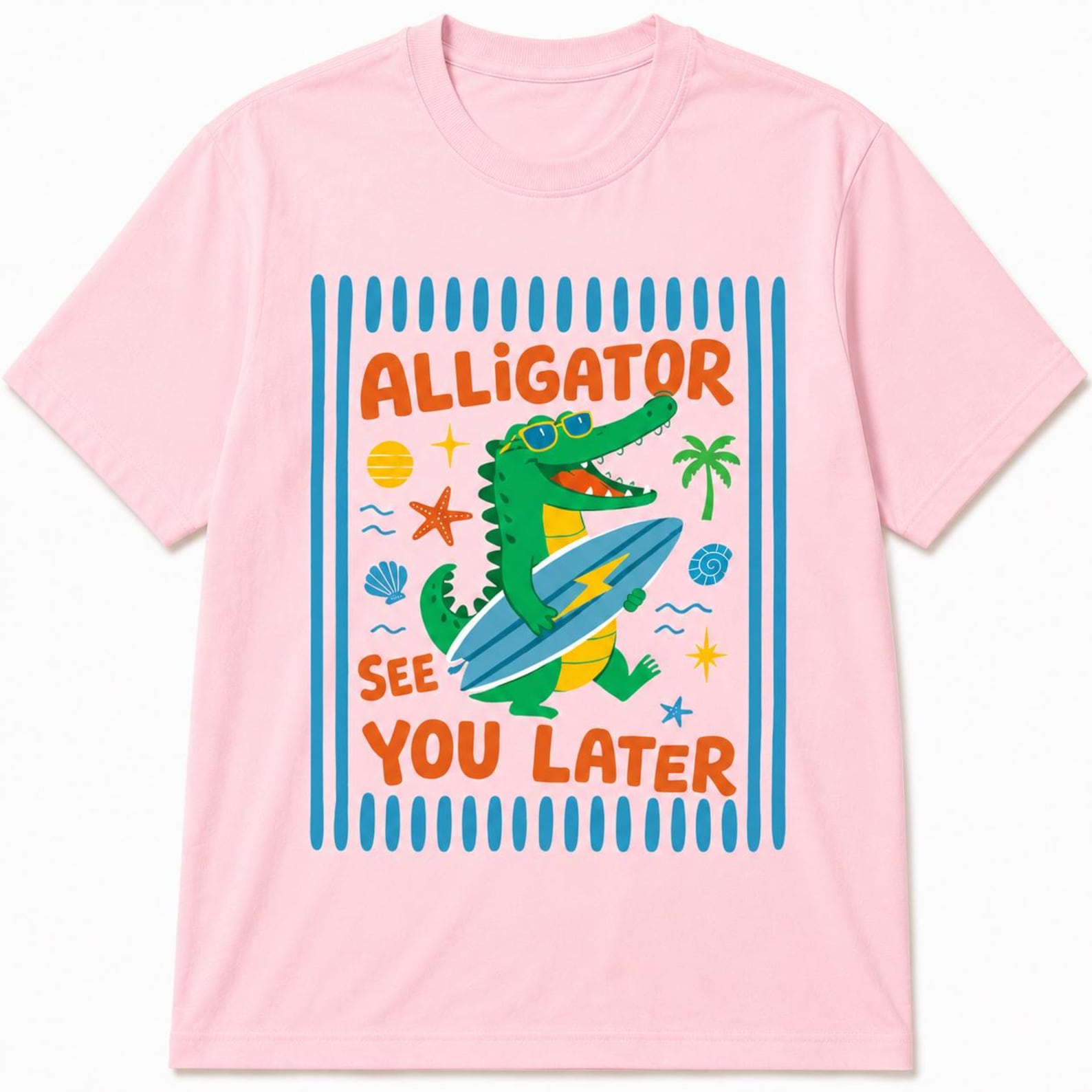 Surfing Alligator T-Shirt | Retro Beach Summer Graphic Tee XL