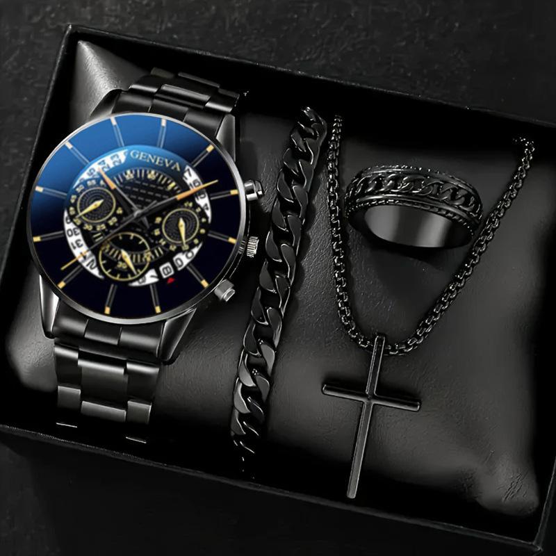 Watch Set, Watch, Men's Glass Quartz Watch, Steel Belt, One Men's Watch.