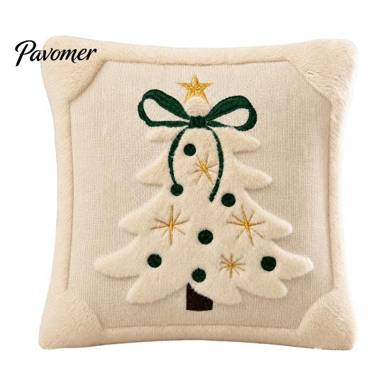 Washable Throw Pillow Covers Christmas Plush Pillowcase, 3D Embroidered Design Soft Decorative Pillows for Couch Cover, Cushion Cover Holiday