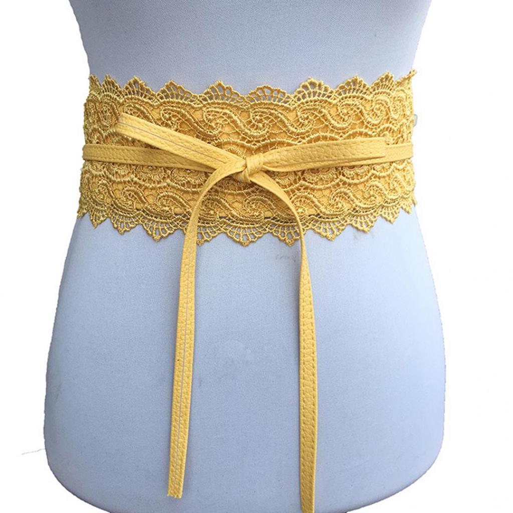 Fashion Women Dress Bowknot Faux Leather Lace Wide Decor Belt Girdle Waist Band EMA