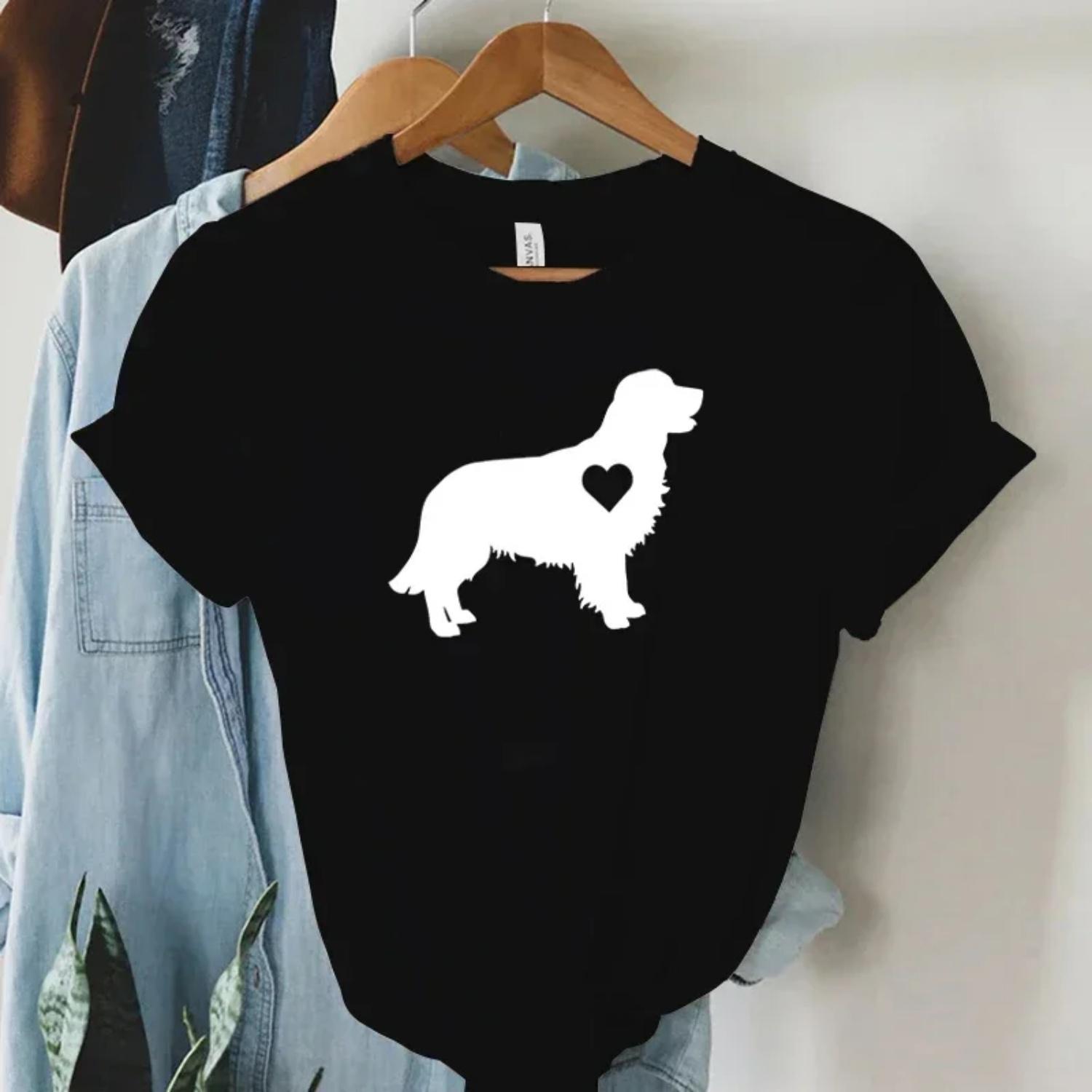 

Woman T-shirts Golden Golden Retriever Mom Shirt Love Graphic Tee Heart Printed T-shirt Round Neck Shirts and Blouses Top Women S чёрный