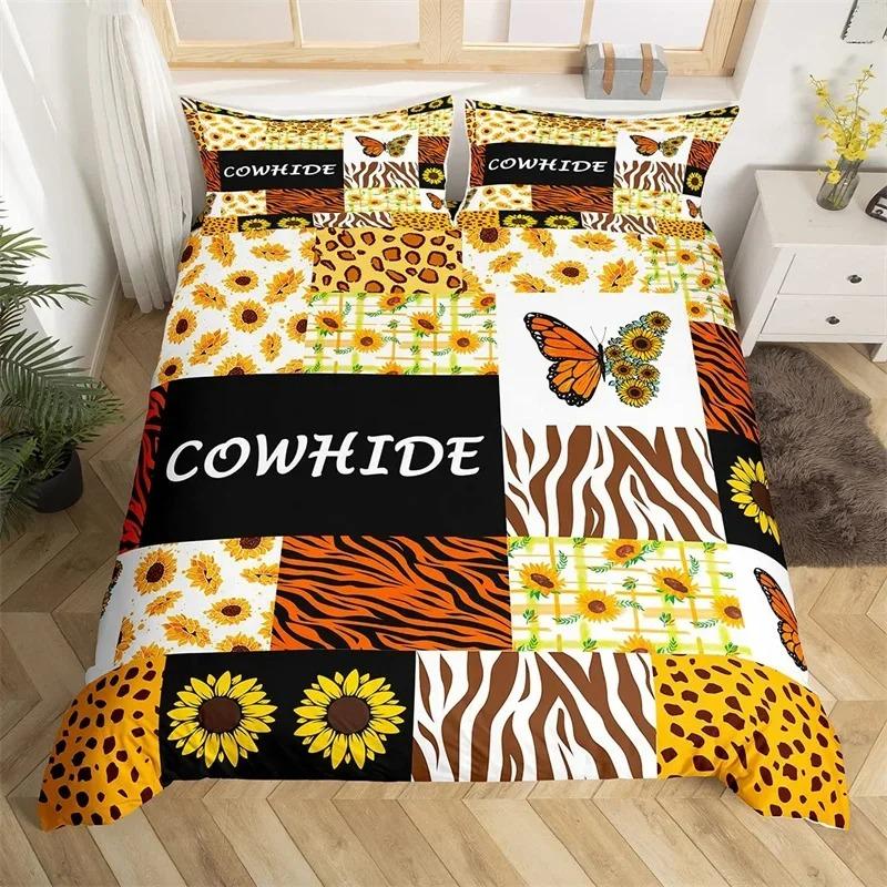 Sunflower Highland Cow Duvet Cover Western Farm Animal Bedding Set Cowhide Comforter Cover Microfiber Twin King Queen Bedclothes