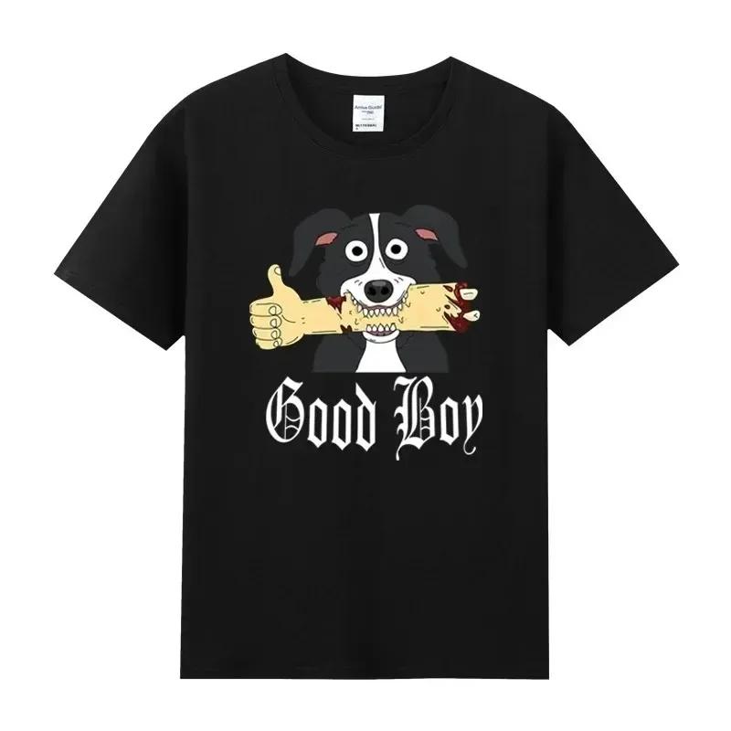 2024 Cartoon Mr Pickles T Shirt Men Soft Collie Dog T-shirt O-neck Short Sleeved Funny Tv Adult Adultswim Mature Dog Evil Satan