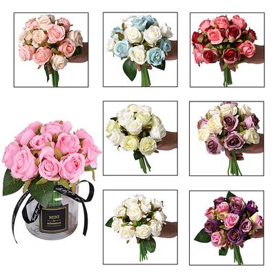 WCIC New 12 Heads Artificial Silk Bride Holding Flowers Bunch Rose Bouquet Wedding Home Party Decor