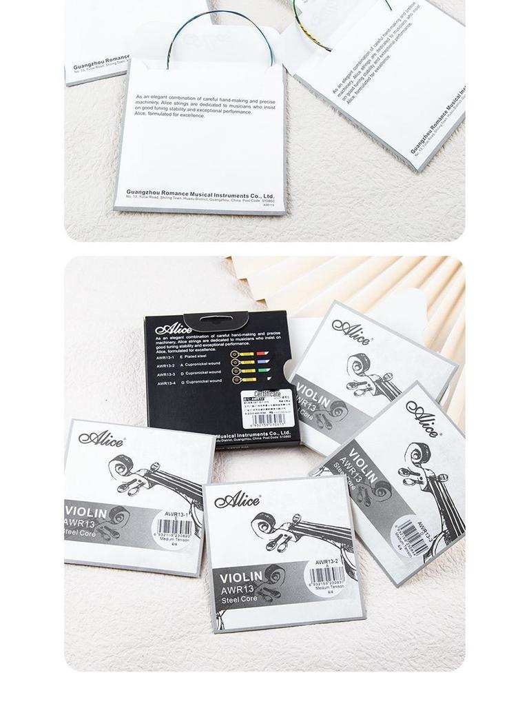 Alice Violin Strings AWR13: High-Performance Exam Set with High-Carbon Steel & White Copper Wound Strings