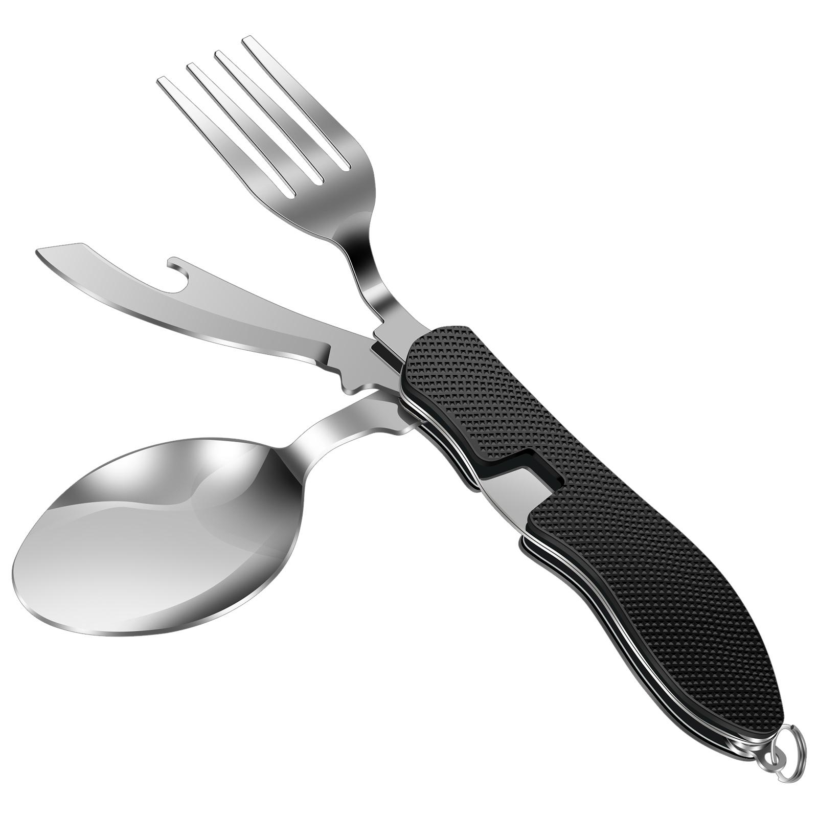 Multi-Function Camping Utensil Flatware Spoon Fork Bottle Opener Combo Mess Kit Travel Backpacking Cutlery Survival Utensil Tool