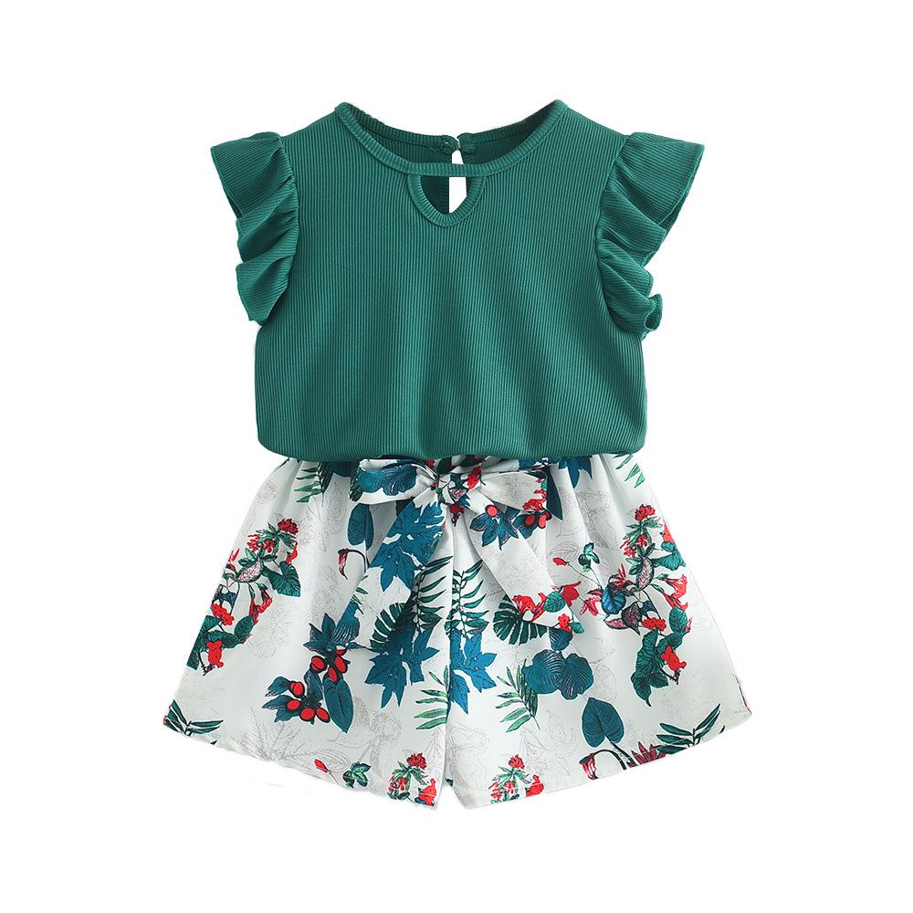 Girls Summer Sleeveless Shorts Set Baby Girl Cool Breathable Outfit Kids Casual Two Piece Clothing Suit For Toddler