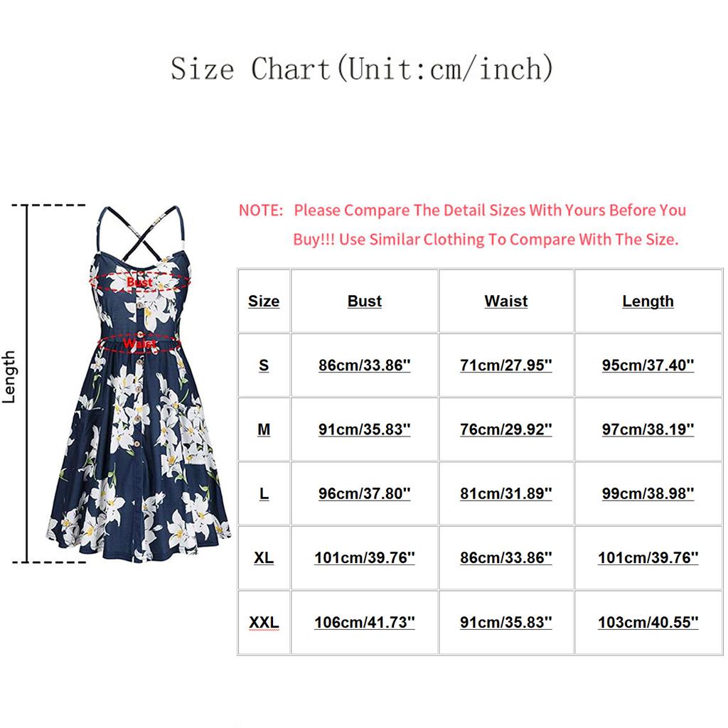 Fashion Women's Print Casual V-neck Sleeveless Button Suspender Dress