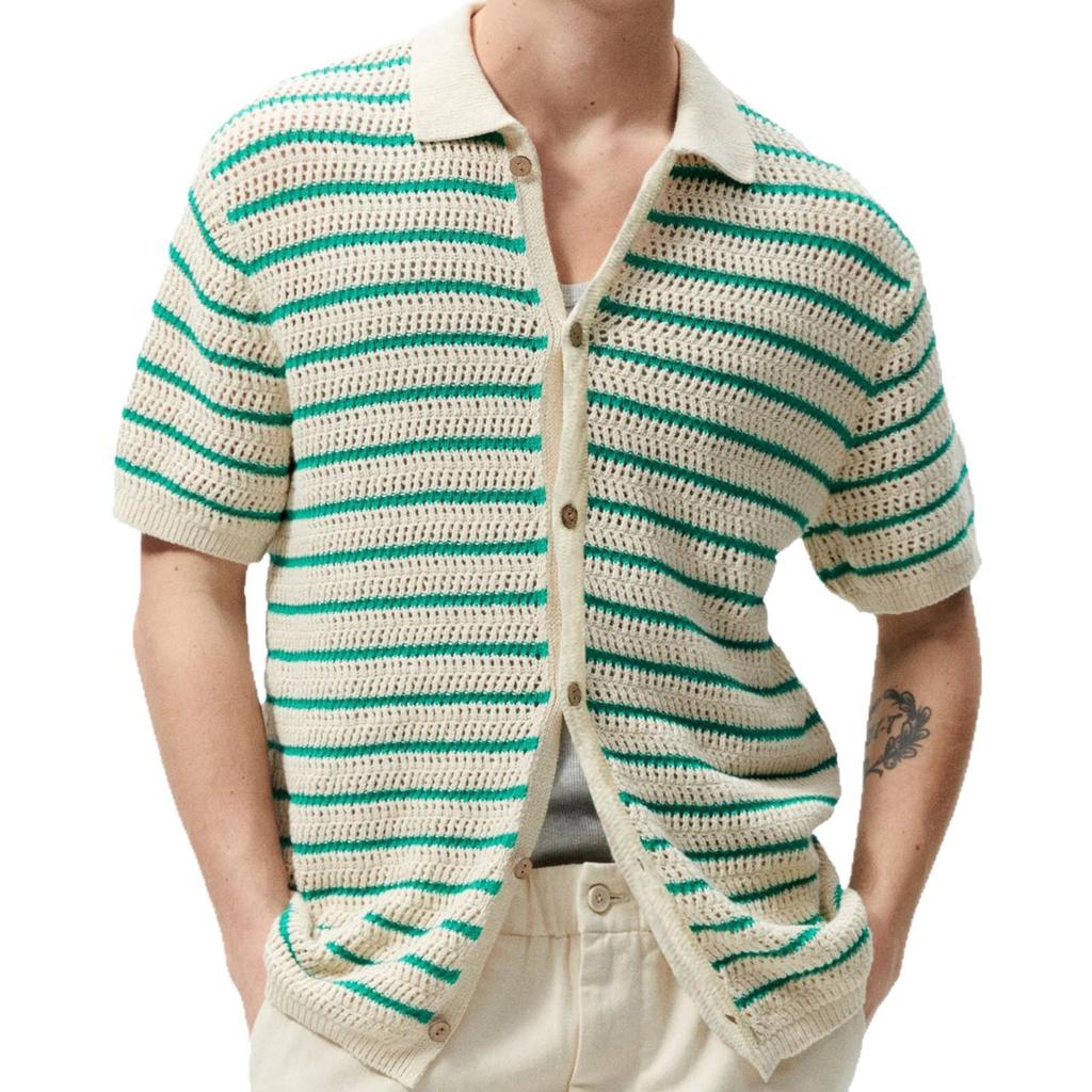 Summer Striped Wool Knit Polo Shirt for Men - SY0208