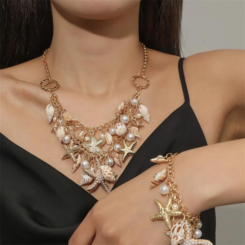 Bohemia Handmade Shell Conch Chain Bracelet for Women Elegant Imitation Pearl Pendant Bracelet Summer Beach Jewelry Gifts
