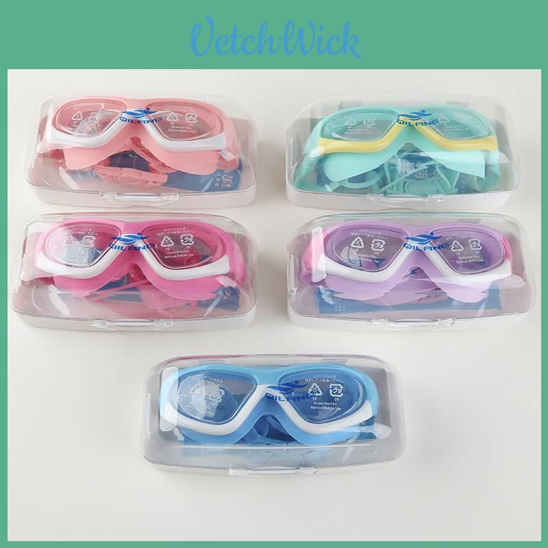 Children's Swimming Goggles With Earplugs Pc Anti-fog Swim Glasses Ak2191 Pink White Boxed Style