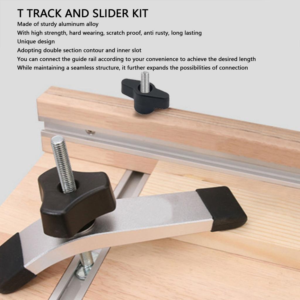 T Track and Slider Kit Aluminum Alloy Woodworking Sliding Slot  Rail T Slot Miter Track Jig T Slot Miter Track Fixture