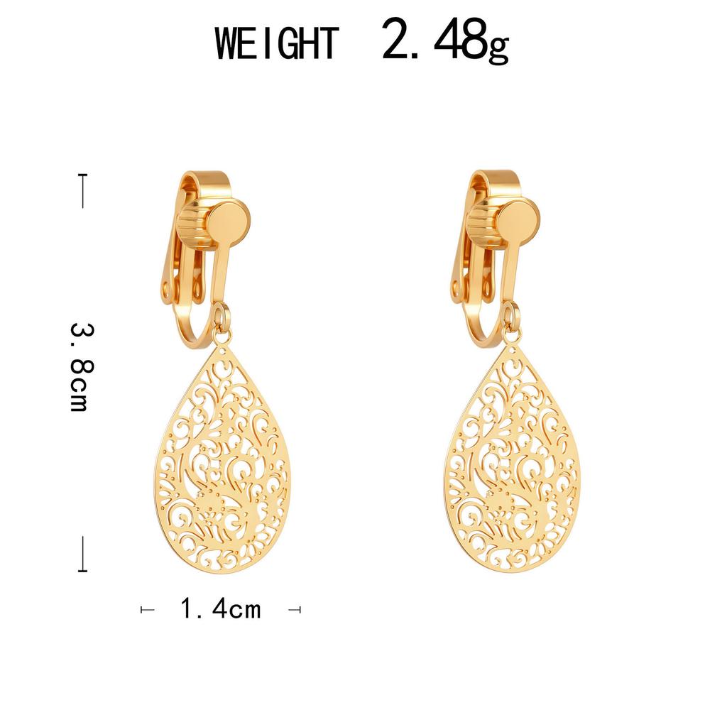 Promotional Earrings, Fashionable And Personalized Water Drop-Shaped Hollow Earrings, Earclip Earrings Without Earrings.