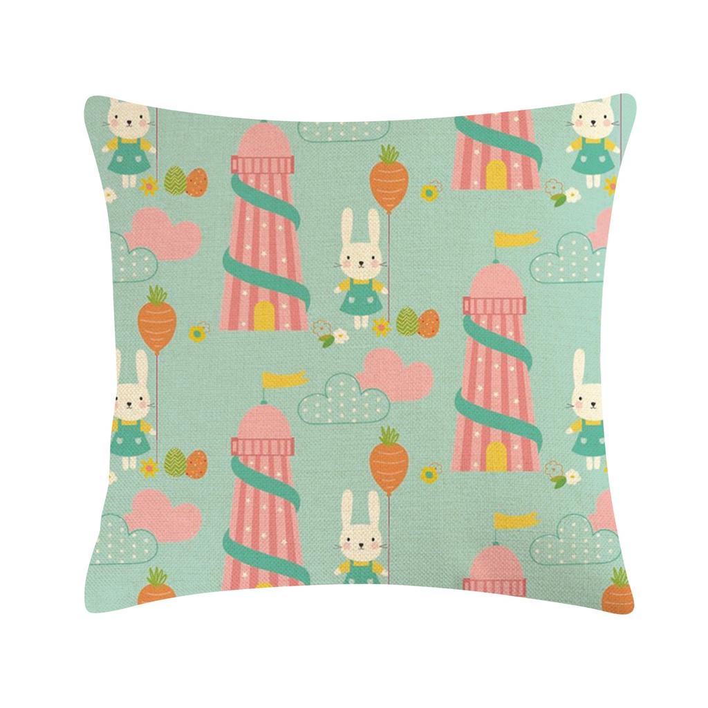 Easter Bunny Linen Pillowcase Home Sofa Cushion Cover