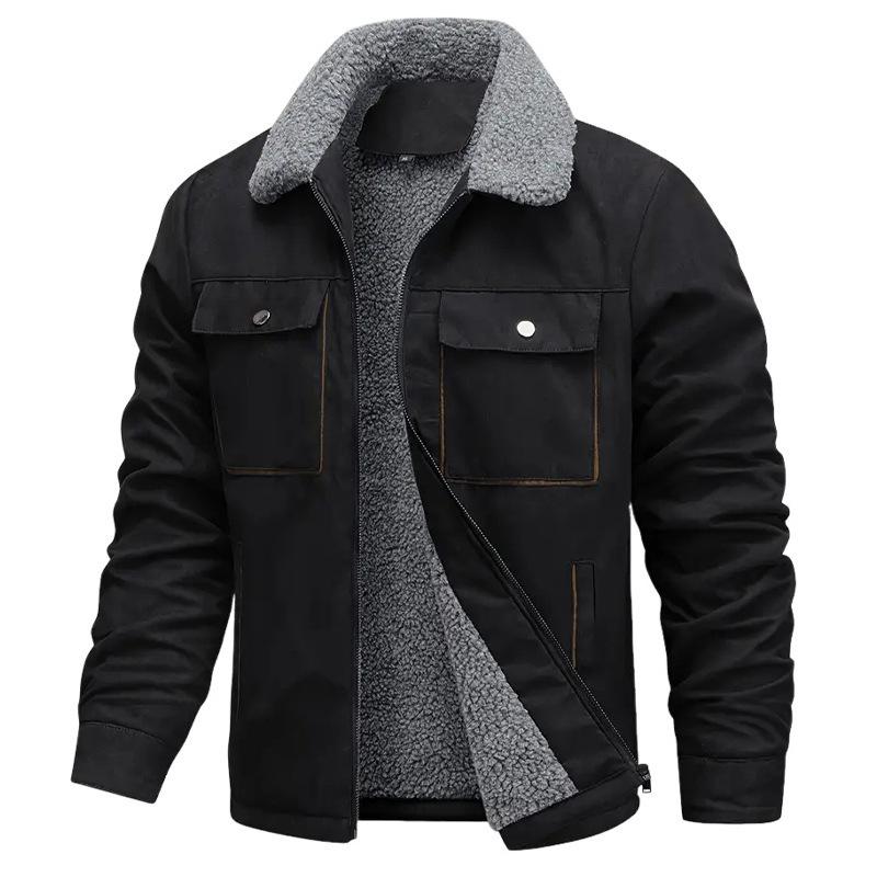 Men's Suede Fleece Lined Casual Jacket, Autumn & Winter Loose Fit Plus Size Warm Outerwear