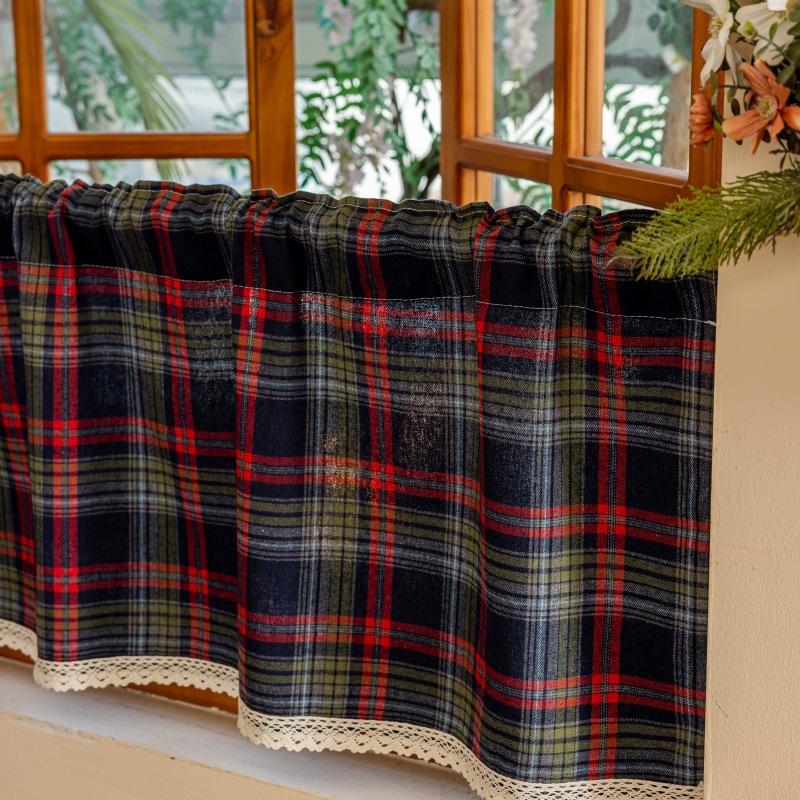 Weihnachtsrot und Schwarz Karierte Vorhänge Kurz Landhausstil Gingham Vorhang Weihnachten für Wohnzimmer Schlafzimmer Esszimmer