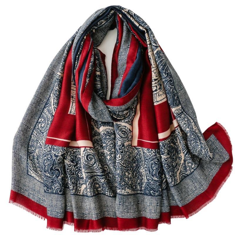 Retro Ethnic Style Cotton and Linen Hand Feel Scarf Positioning Cashew Geometric Scarf Thick Shawl for Women