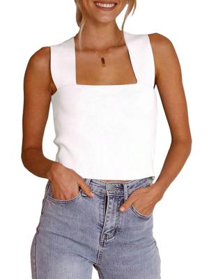 Women's Square Neck Knit Tank Top Sleeveless Fitted Sweater Shirt Summer Casual