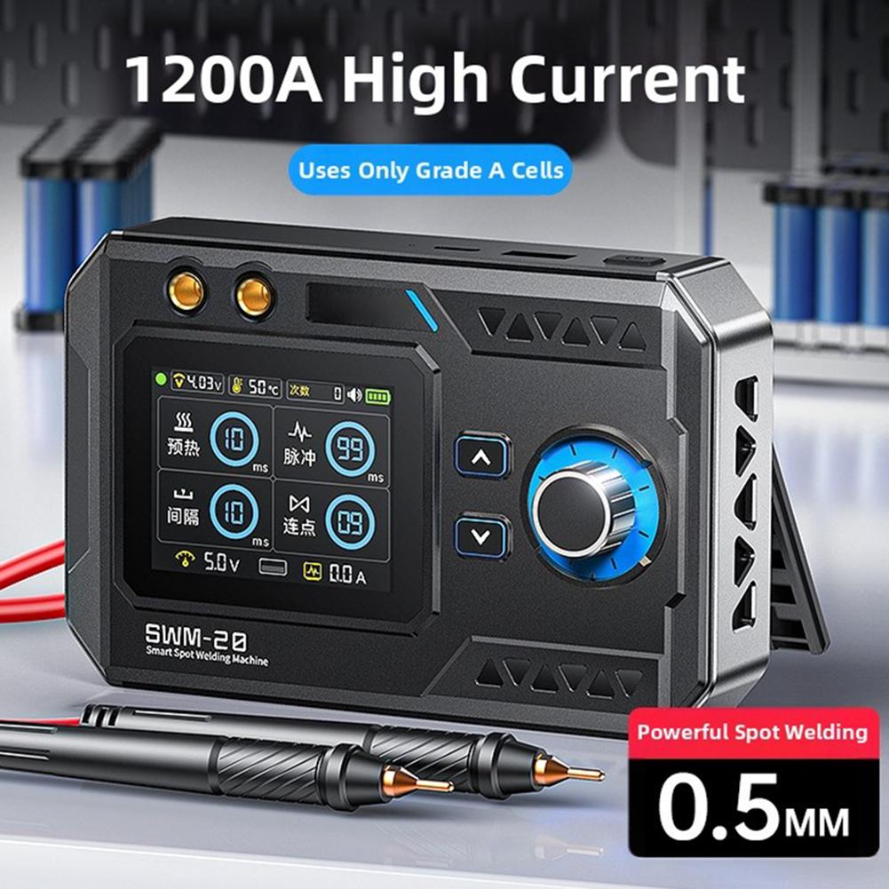 SWM-20 Dual-Pulse Spot Welder - Handheld 1200A Copper Welding Pen, 2.4-inch TFT Color Screen, 4-Level Adjustable Spot Welding