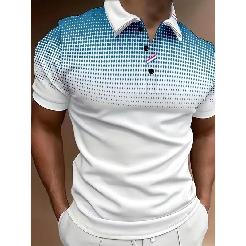 Trendy Short Sleeve Polo Shirt with Sailing Ship Print, Casual Zip Collar Style