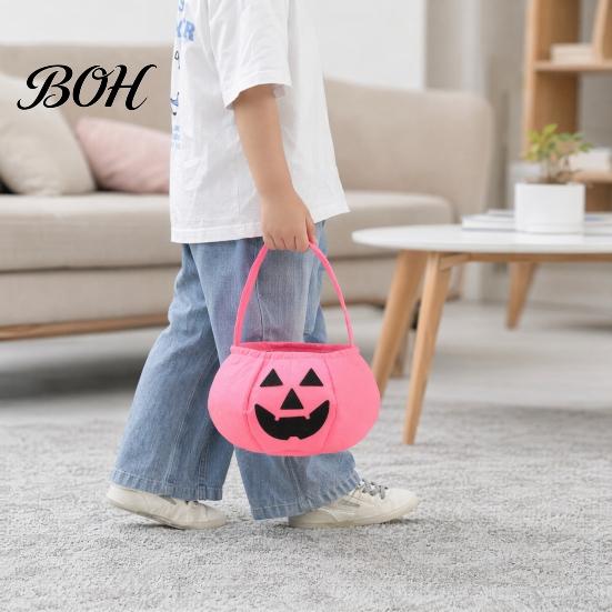 Halloween Party Decoration Pumpkin Candy Bag for Kids, Reusable Non-Woven Trick or Treat Bucket, Bucket Face Snack Holder Basket with Handle