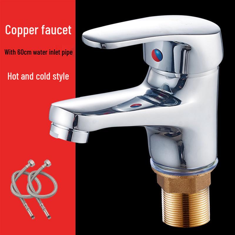 All-Copper Single Hole Hot and Cold Bathroom Countertop Basin Faucet