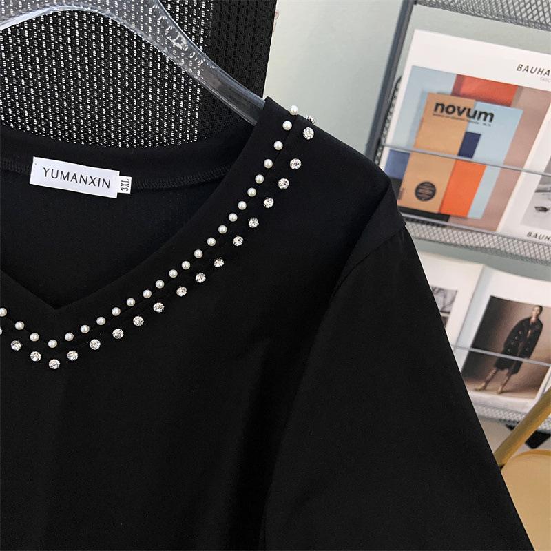 Plus Size V-Neck Mid-Length Loose Short-Sleeve T-Shirt for Women