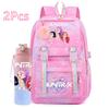 2Pcs/set Cute K-Pop Demon Hunters Printed Backpack with 750Ml Water Bottler for Teenager Student Girl Boy Large Capacity Waterproof Bookbag Travel Bag