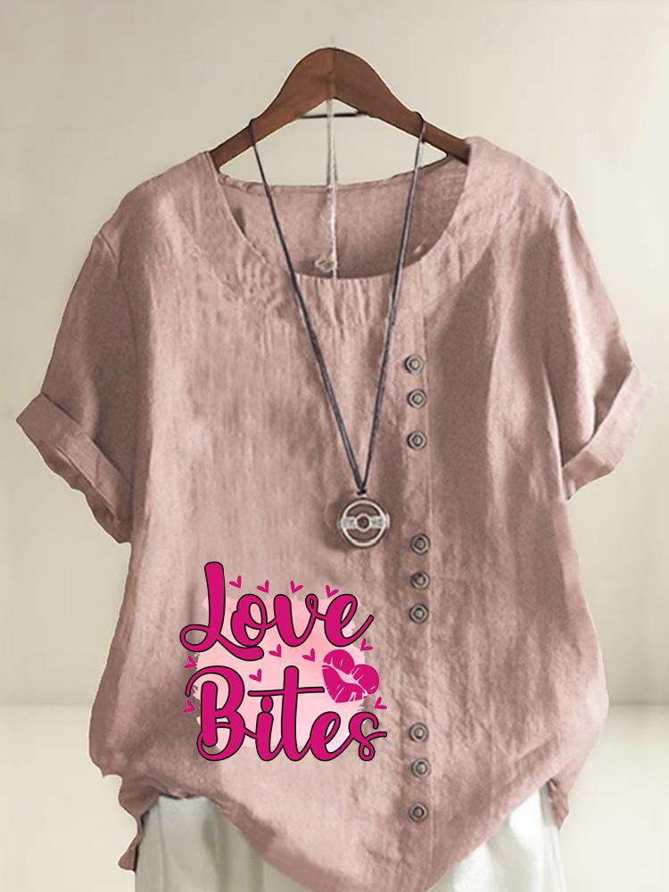 Women s Fashion Rose Red Letters Print Round Neck Short Sleeve T-shirt Casual Cotton Linen Graphic Shirt Leisure Loose Summer Blouse Tops S розовый