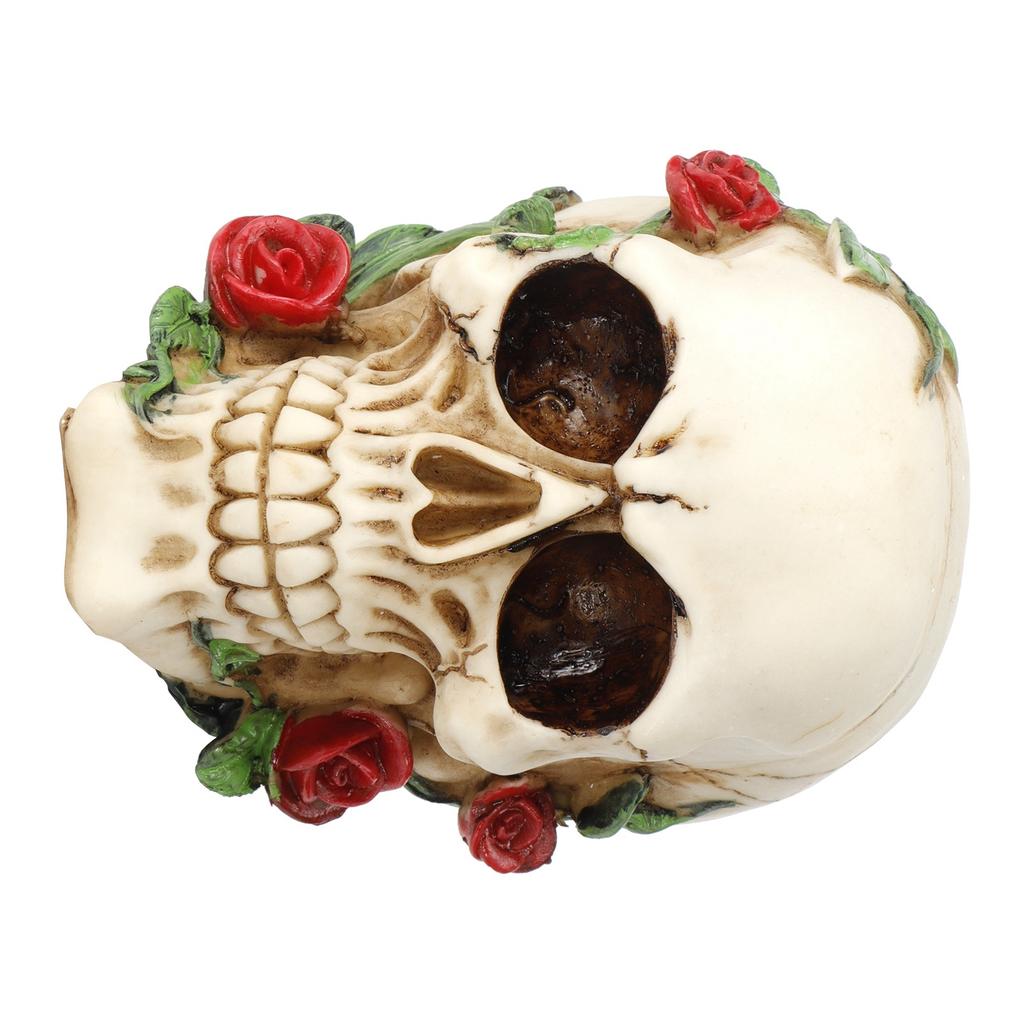 Horrible Resin Skull Skeleton with Rose Flower Crafts for Halloween Festive Home Decoration