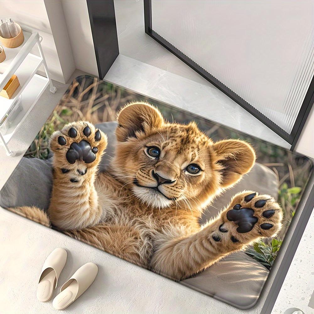 1Pcs Anti Fatigue Door Rugs, Cute Lion Cub Print Waterproof Non-Slip Thick Cushioned Door Mat Heavy Duty Comfort Standing Mat for Door