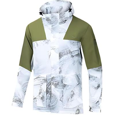Outdoor-Serie Color Block Kapuzen-Raglan-Langarm-Windbreaker Herren Oberbekleidung Papierweiß Bedruckter Grund Dunkelgrün 152446602S-5