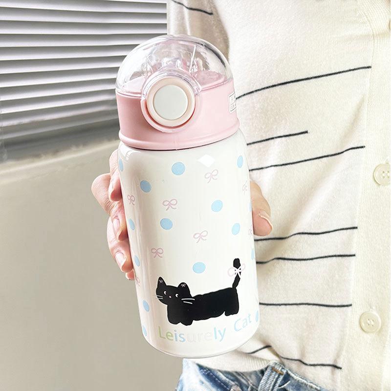 

Термос-бутылка для воды с бантиком и соломинкой Kawaii Cat, симпатичные термокружки из нержавеющей стали, 500 мл, стакан для кофе и чая, подарок для детей и девочек 500ml розовый