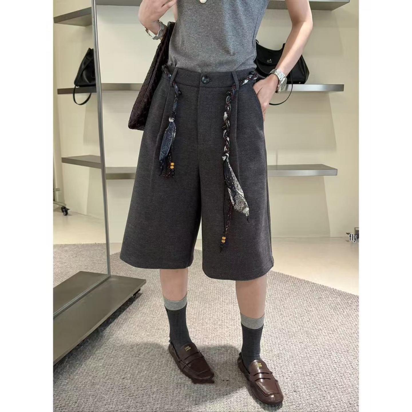 

Women s Versatile Slimming Wide-Leg Woolen Pants - Spring/Autumn, 7-Point, Mid-Length, Loose Fit 2XL серый