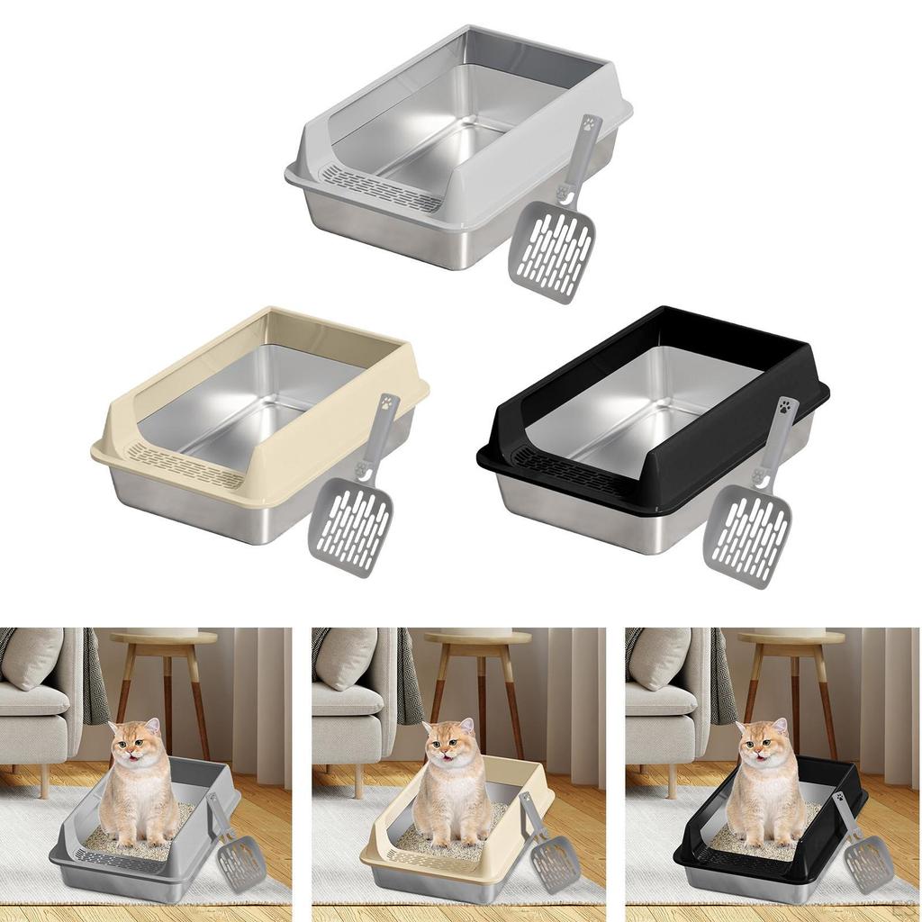 Stainless Steel Litter Box with Cat Shovel Container Large Gray
