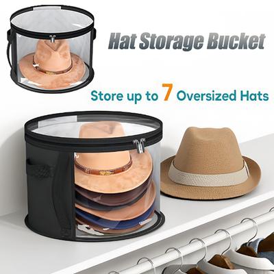 Hat Storage Bucket, Clothing Hat Travel Organizer, Foldable Round Brim Hat Storage Bag with Handle and Clear Window