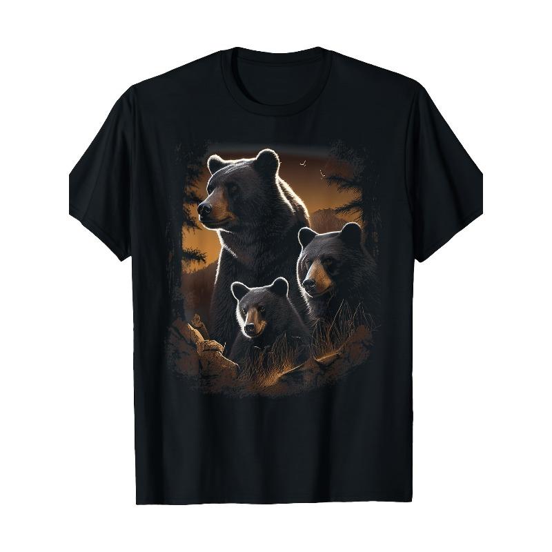 

European sizes Men s T-shirt with three black bear animal patterns 4XL чорний