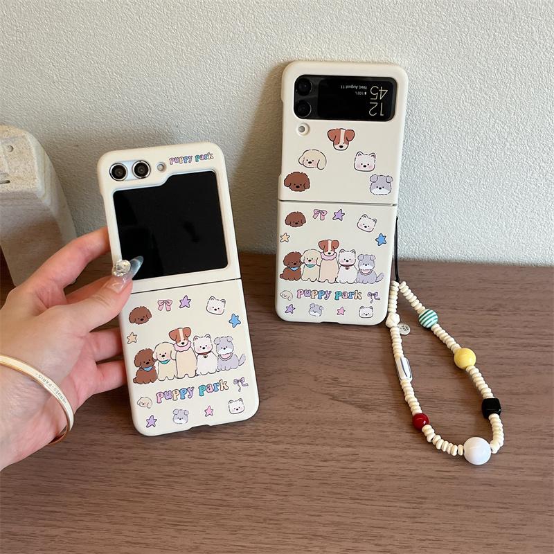 Husă de Telefon Cățeluș Drăguț Desen Animat Coreeană Pentru Samsung Galaxy Z Flip 7 6 5 4 3 Husă cu Lanț Kawaii Huse Dure pentru Flip6 Flip7 Capa