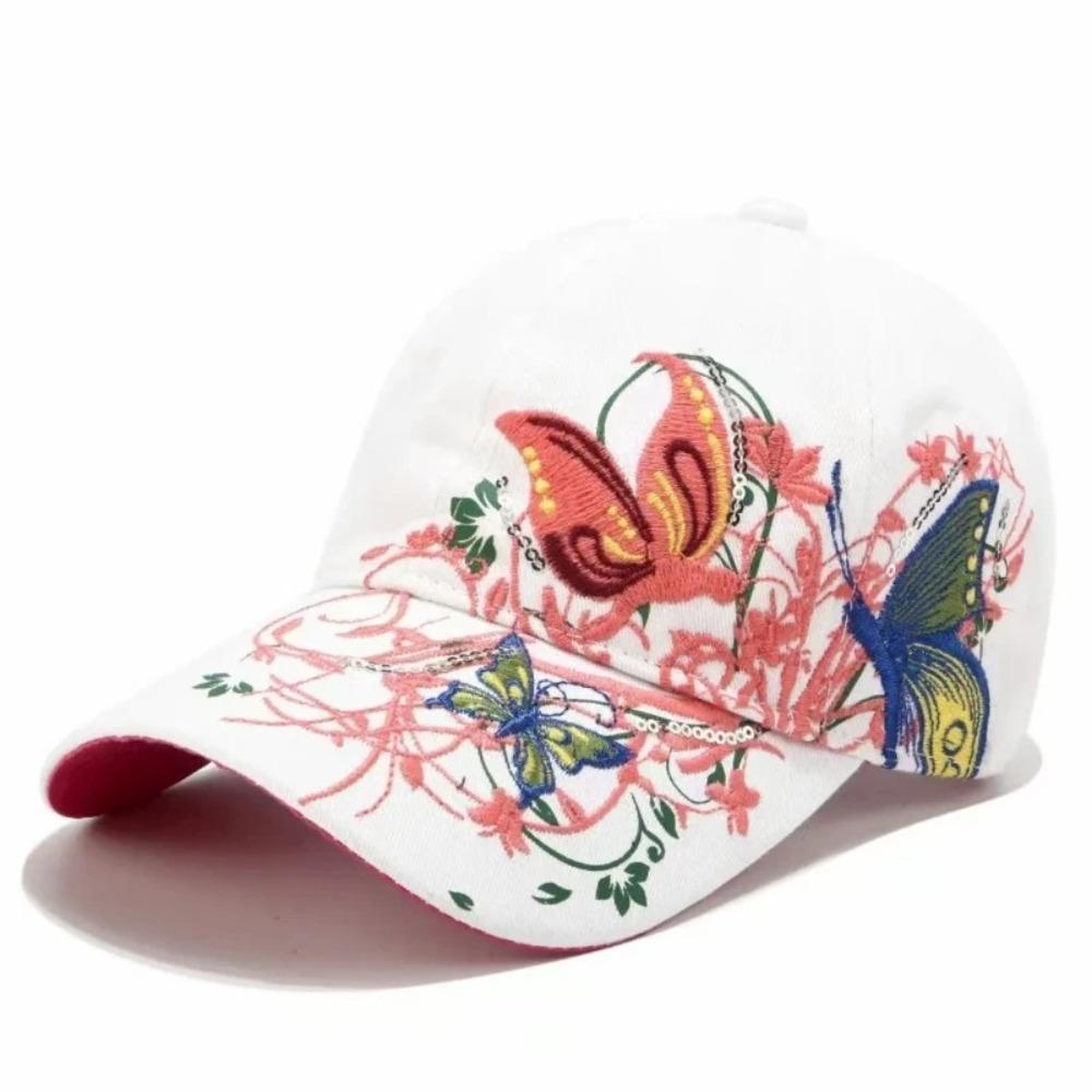 Atmungsaktive Blumen Schmetterling Stickerei Hut Verstellbar Damen Baseballkappe Sonnenhut Outdoor Reisen